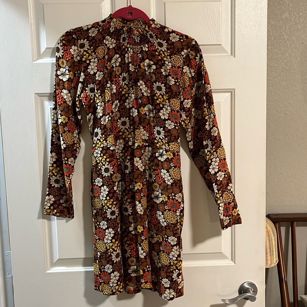 COMPAÑÍA FANTÁSTICA
Autumn Floral Print Mini Dress In Brown In Gold